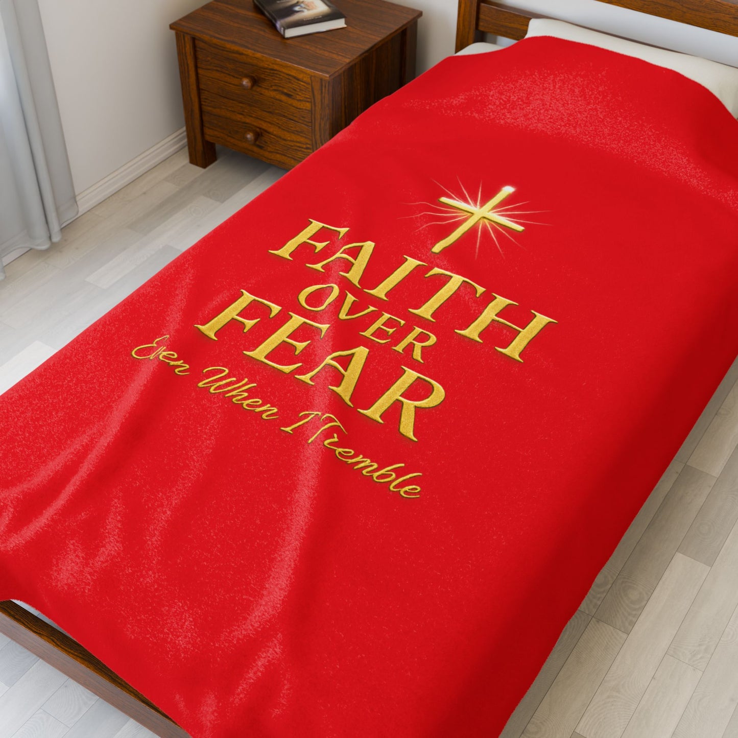 Faith Over Fear Velveteen Plush Blanket - Inspirational Throw for Comfort, Cozy Decor, Gift for Friends, Home & Family, Relaxation