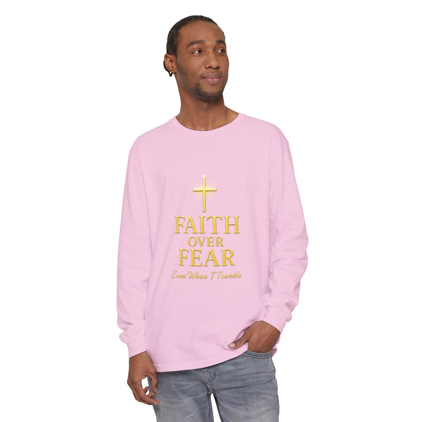 Faith Over Fear Long Sleeve T-Shirt, Inspirational Tee for Spiritual Growth, Unisex Fashion, Gift for Hope, Daily Motivation