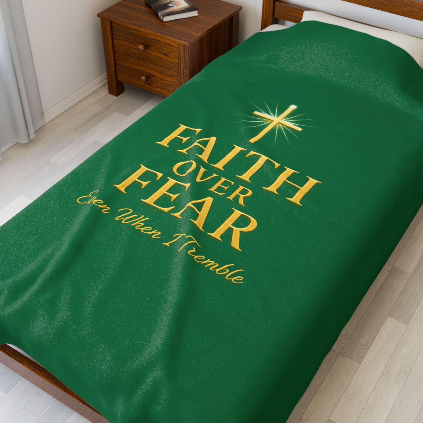 Inspirational Faith Over Fear Plush Blanket, Cozy Throw for Comfort, Home Decor, Gifts for Celebrations, Religious Decor, Soft Blanket