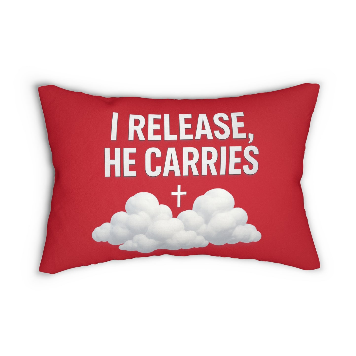 Faith-Inspired Lumbar Pillow - "I Release, He Carries" Cushion for Home Decor, Christian Gift, Comfort, Encouragement, Quotes