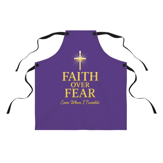 Faith Over Fear Apron, Inspirational Kitchen Gear, Religious Cooking Gift, Purple Kitchen Helper, Perfect for Holidays, Baking Connection