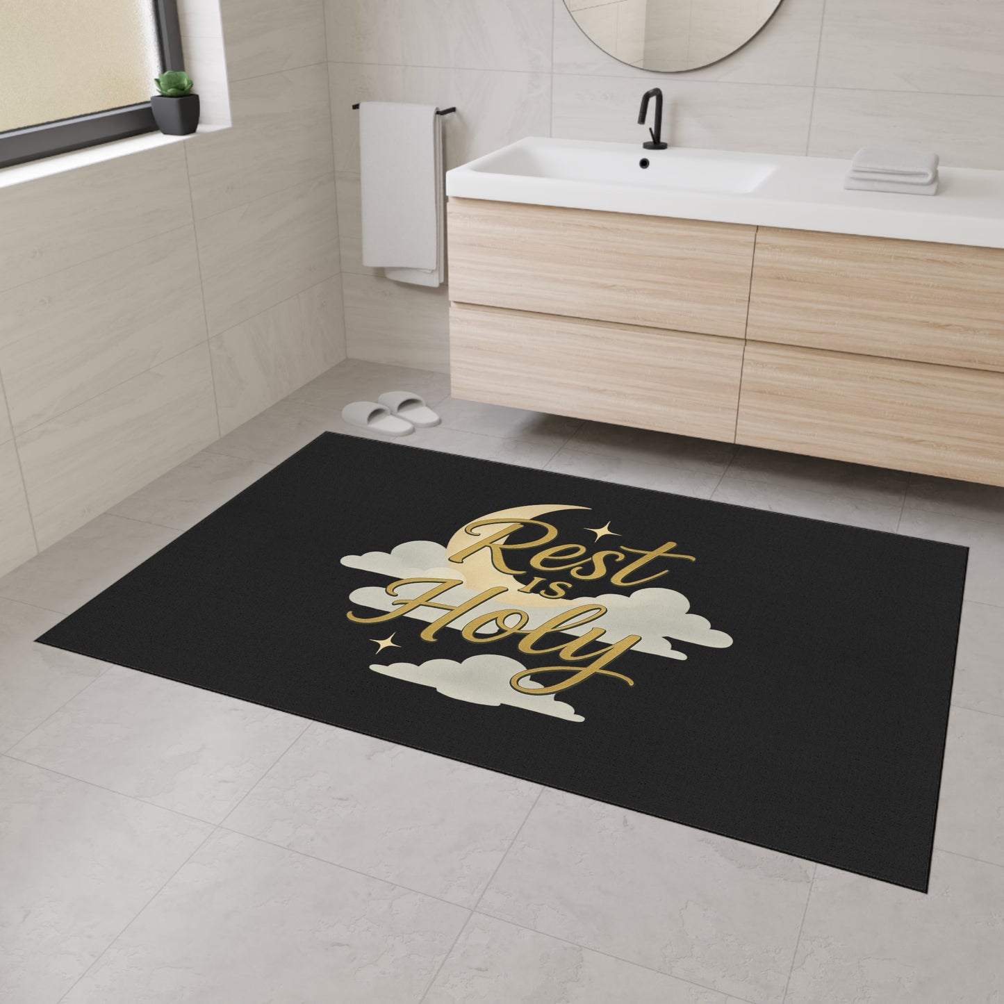 Rest is Holy Heavy Duty Floor Mat - Inspirational Entrance Rug, Home Decor, Relaxation Gift, Meditation Mat, Spiritual Floor Decor