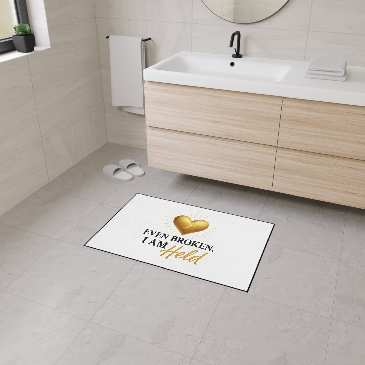 Heavy Duty Inspirational Floor Mat - Even Broken, I Am Held | Home Decor, Motivational Mat, Gift for Heartfelt Moments, Entryway Rug