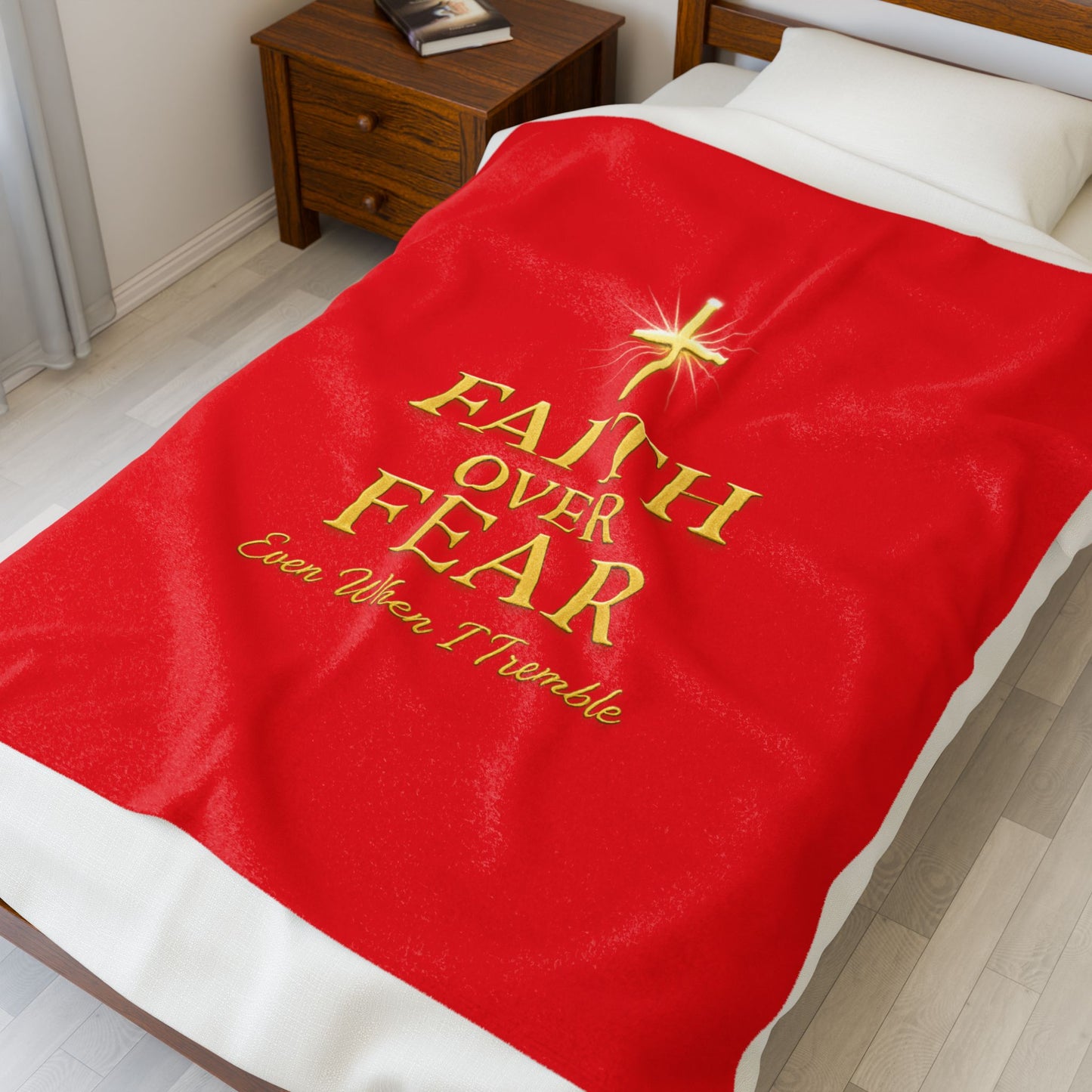 Faith Over Fear Velveteen Plush Blanket - Inspirational Throw for Comfort, Cozy Decor, Gift for Friends, Home & Family, Relaxation