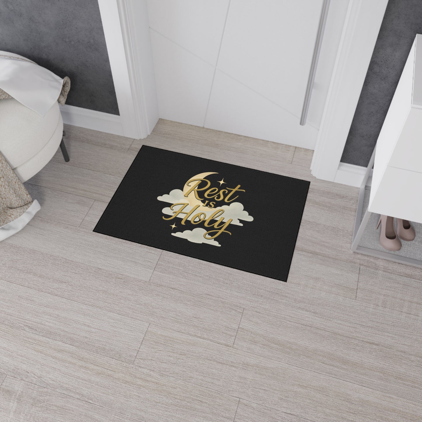 Rest is Holy Heavy Duty Floor Mat - Inspirational Entrance Rug, Home Decor, Relaxation Gift, Meditation Mat, Spiritual Floor Decor