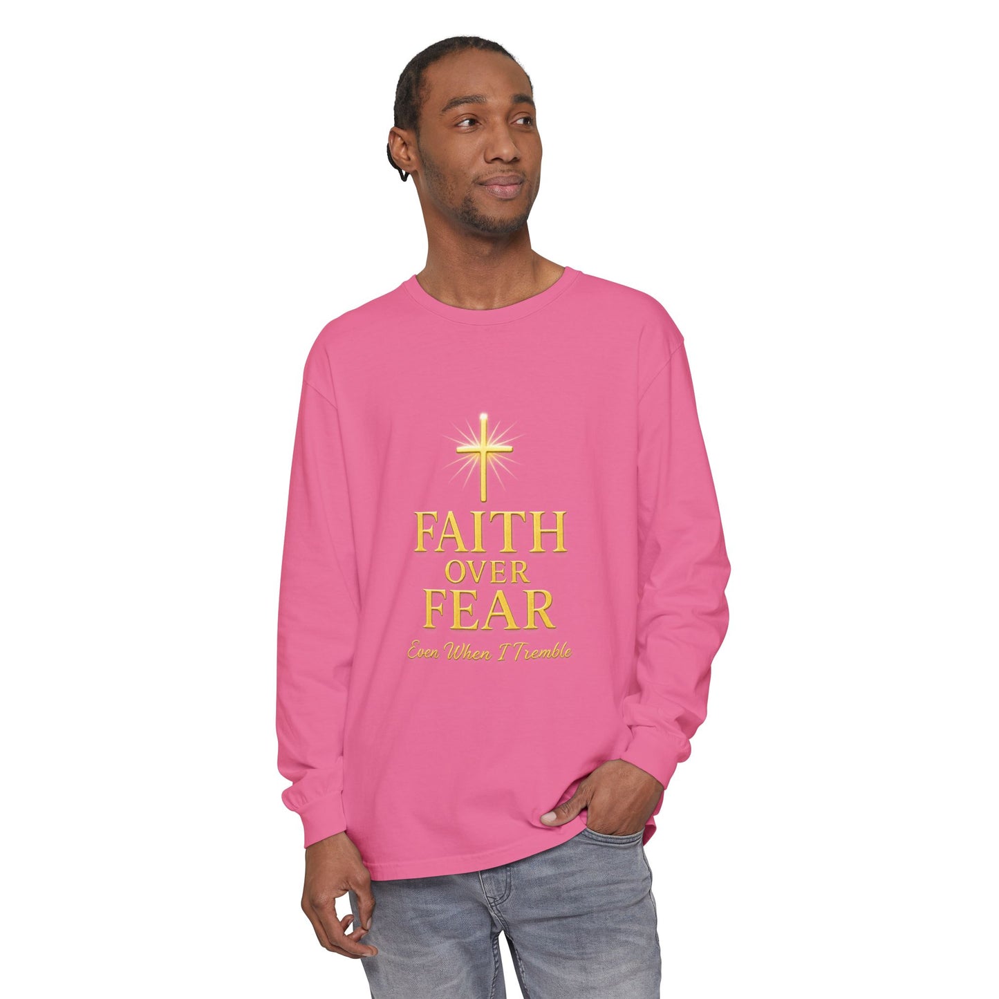 Faith Over Fear Long Sleeve T-Shirt, Inspirational Tee for Spiritual Growth, Unisex Fashion, Gift for Hope, Daily Motivation
