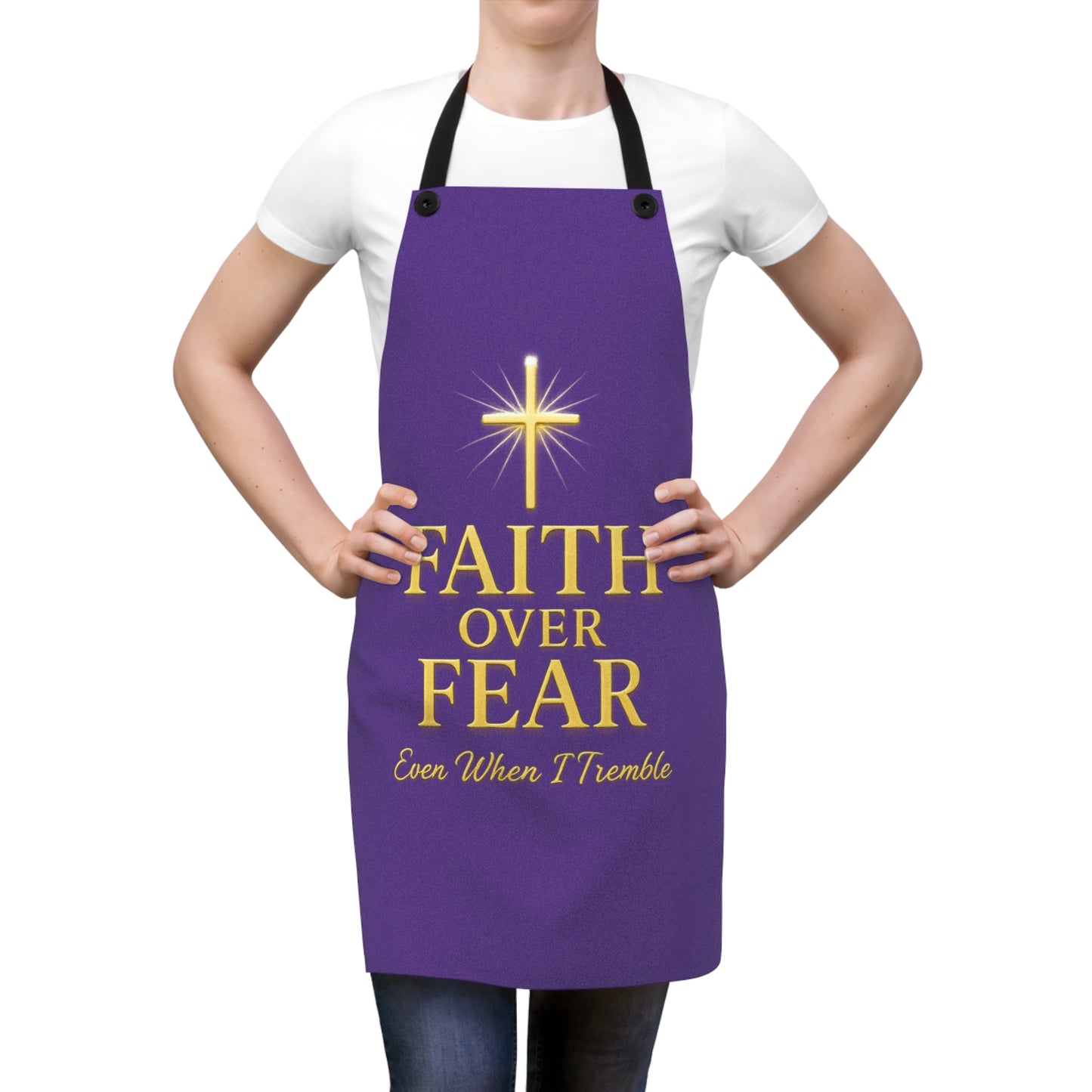 Faith Over Fear Apron, Inspirational Kitchen Gear, Religious Cooking Gift, Purple Kitchen Helper, Perfect for Holidays, Baking Connection