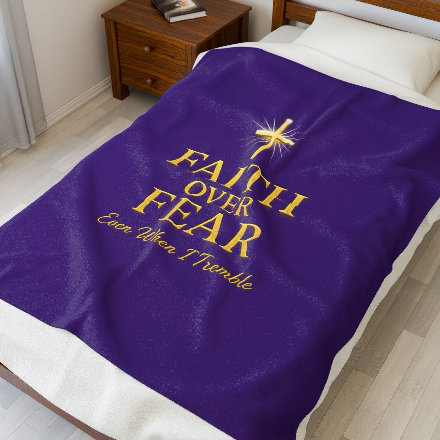 Faith Over Fear Velveteen Plush Blanket, Cozy Christian Blanket, Inspirational Gift, Soft Throw, Home Decor, Religious Comfort
