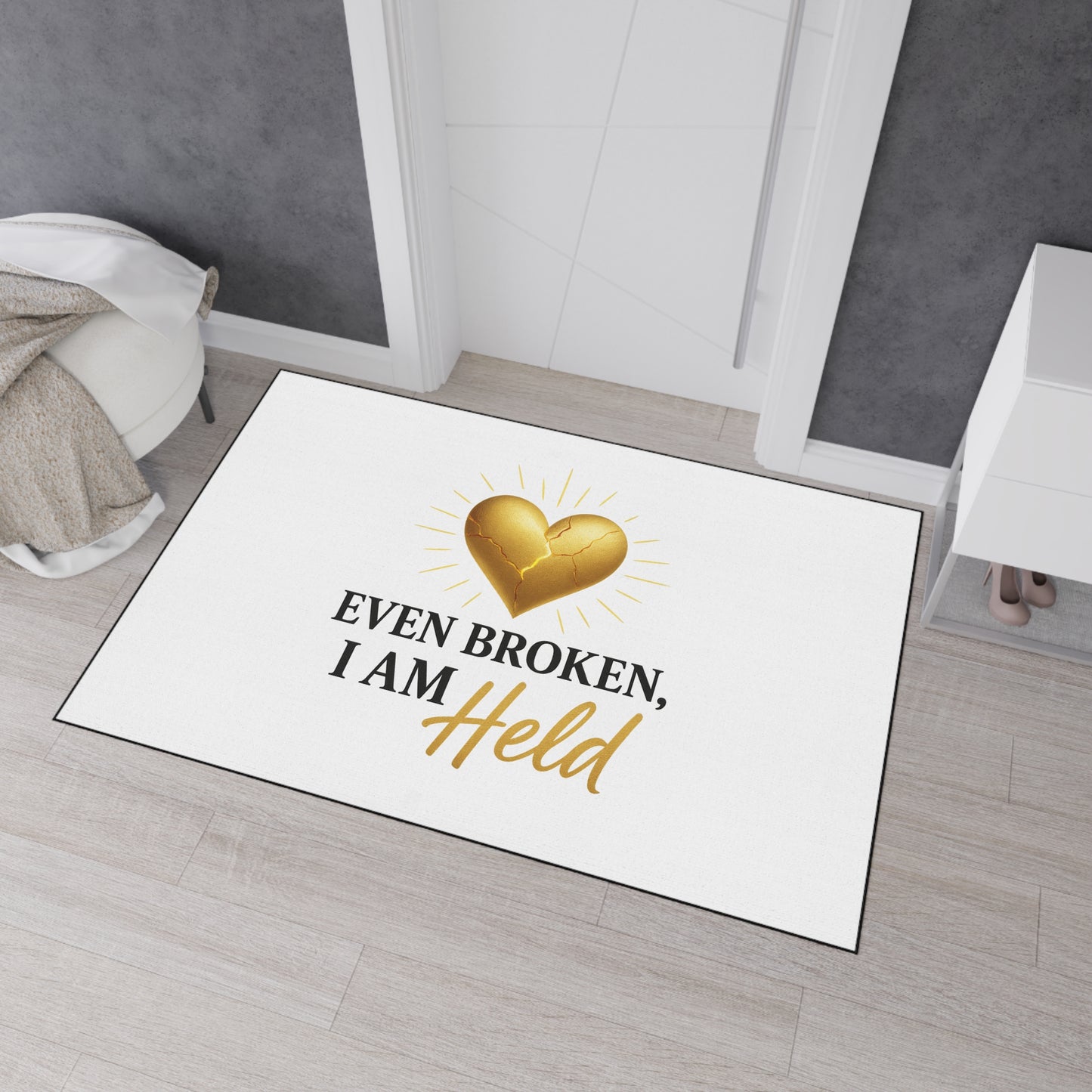 Heavy Duty Inspirational Floor Mat - Even Broken, I Am Held | Home Decor, Motivational Mat, Gift for Heartfelt Moments, Entryway Rug