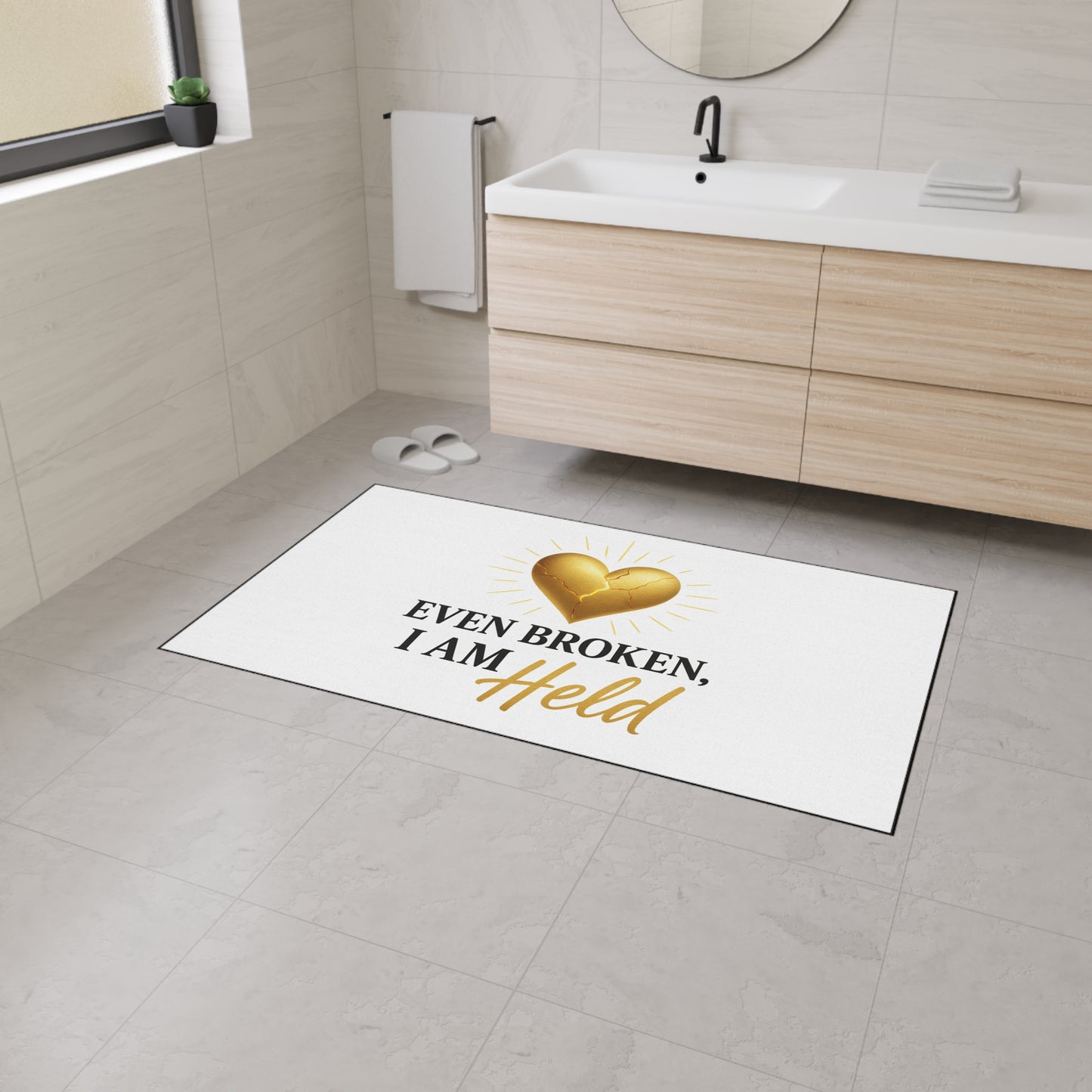 Heavy Duty Inspirational Floor Mat - Even Broken, I Am Held | Home Decor, Motivational Mat, Gift for Heartfelt Moments, Entryway Rug