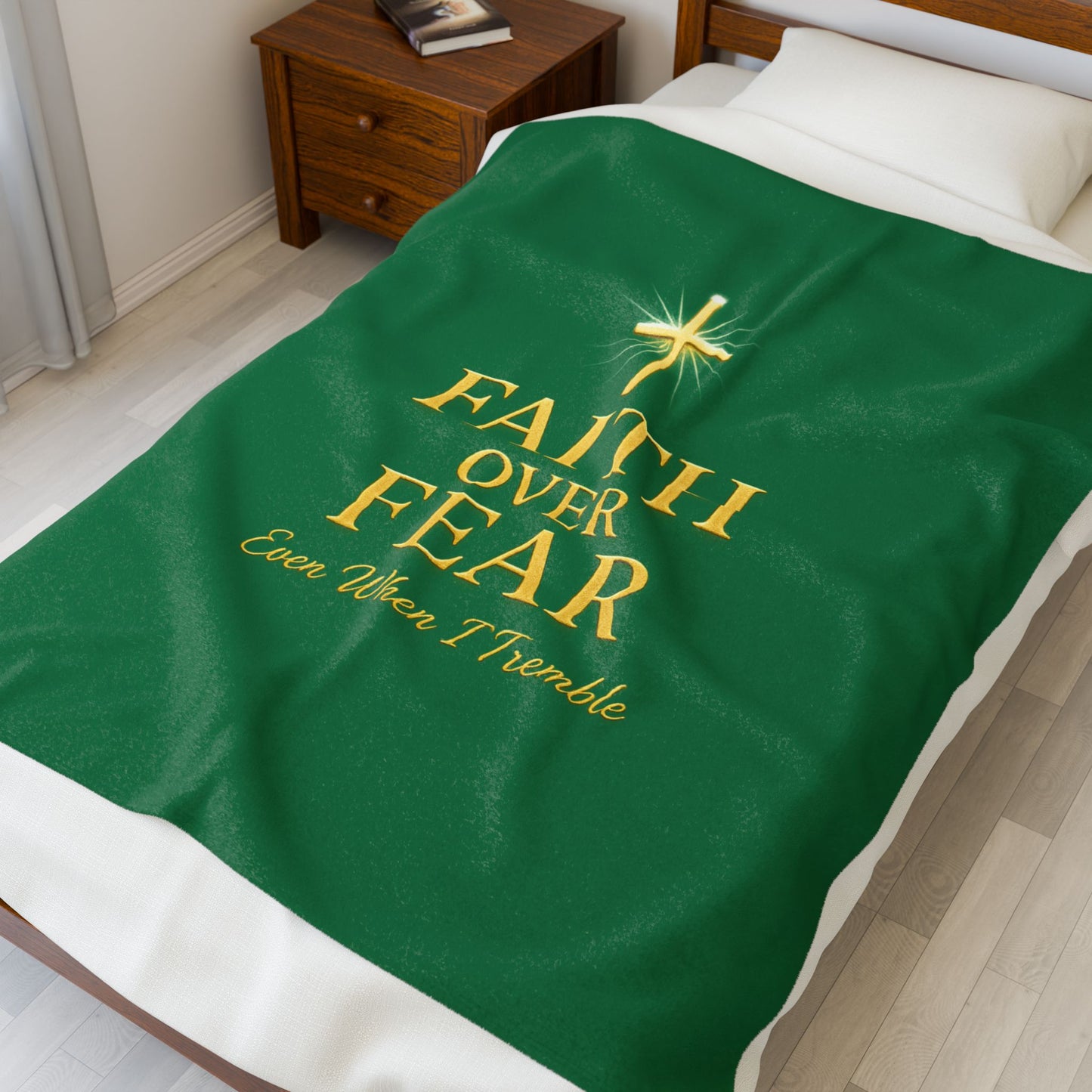 Inspirational Faith Over Fear Plush Blanket, Cozy Throw for Comfort, Home Decor, Gifts for Celebrations, Religious Decor, Soft Blanket
