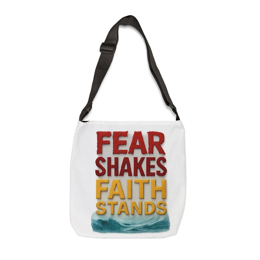Fear Shakes Faith Stands Adjustable Tote Bag, Inspirational Bag, Motivational Tote, Everyday Carrier, Gift for Friends
