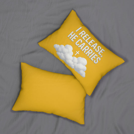 Inspirational Lumbar Pillow - "I Release, He Carries" - Cozy Home Decor, Christian Gift, Prayer Cushion, Motivational Accent