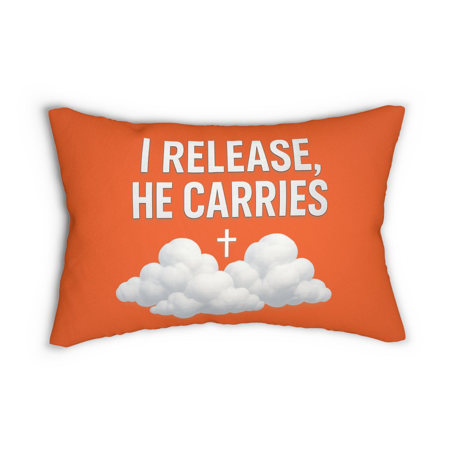Faith-Inspired Lumbar Pillow - "I Release, He Carries" - Spiritual Home Decor, Christian Gift, Cozy Accent, Prayer Pillow, Inspirational
