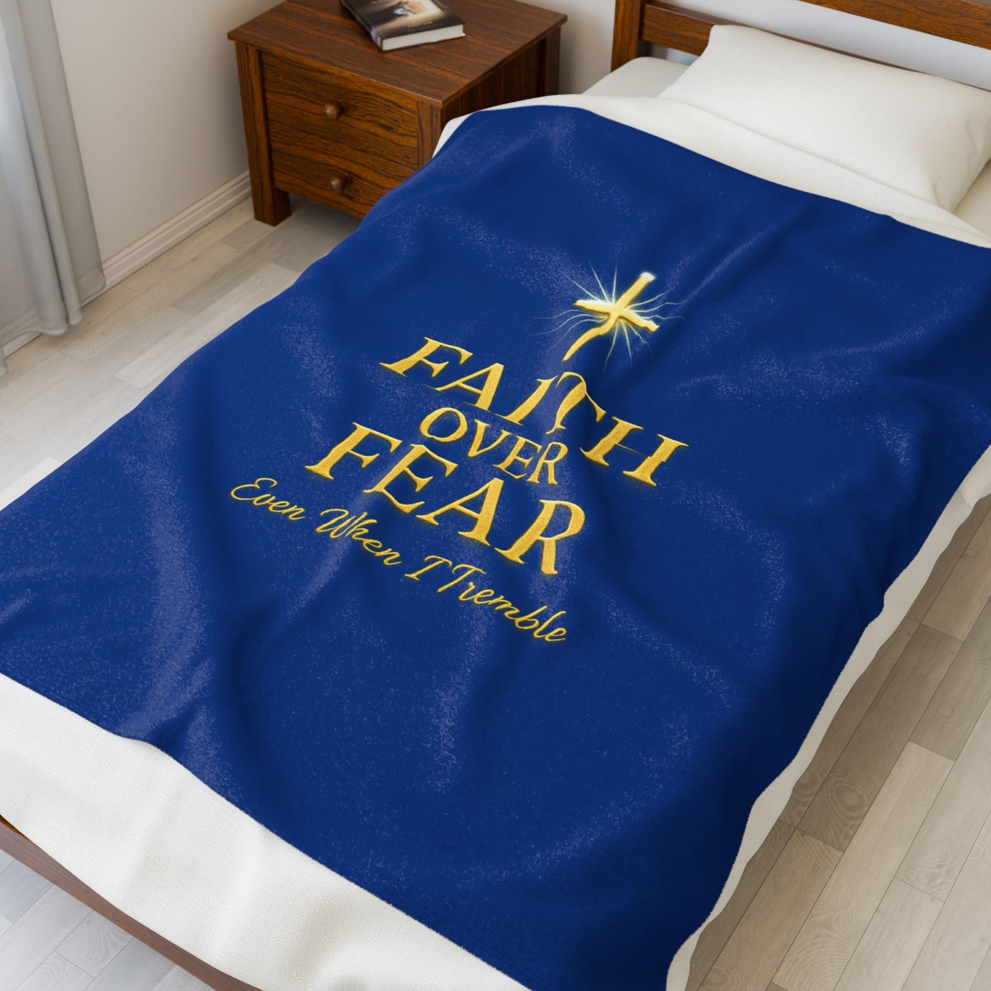 Faith Over Fear Velveteen Plush Blanket, Cozy Home Decor, Inspirational Throw, Religious Gift, Comfort Gift, Blankets for Living Room