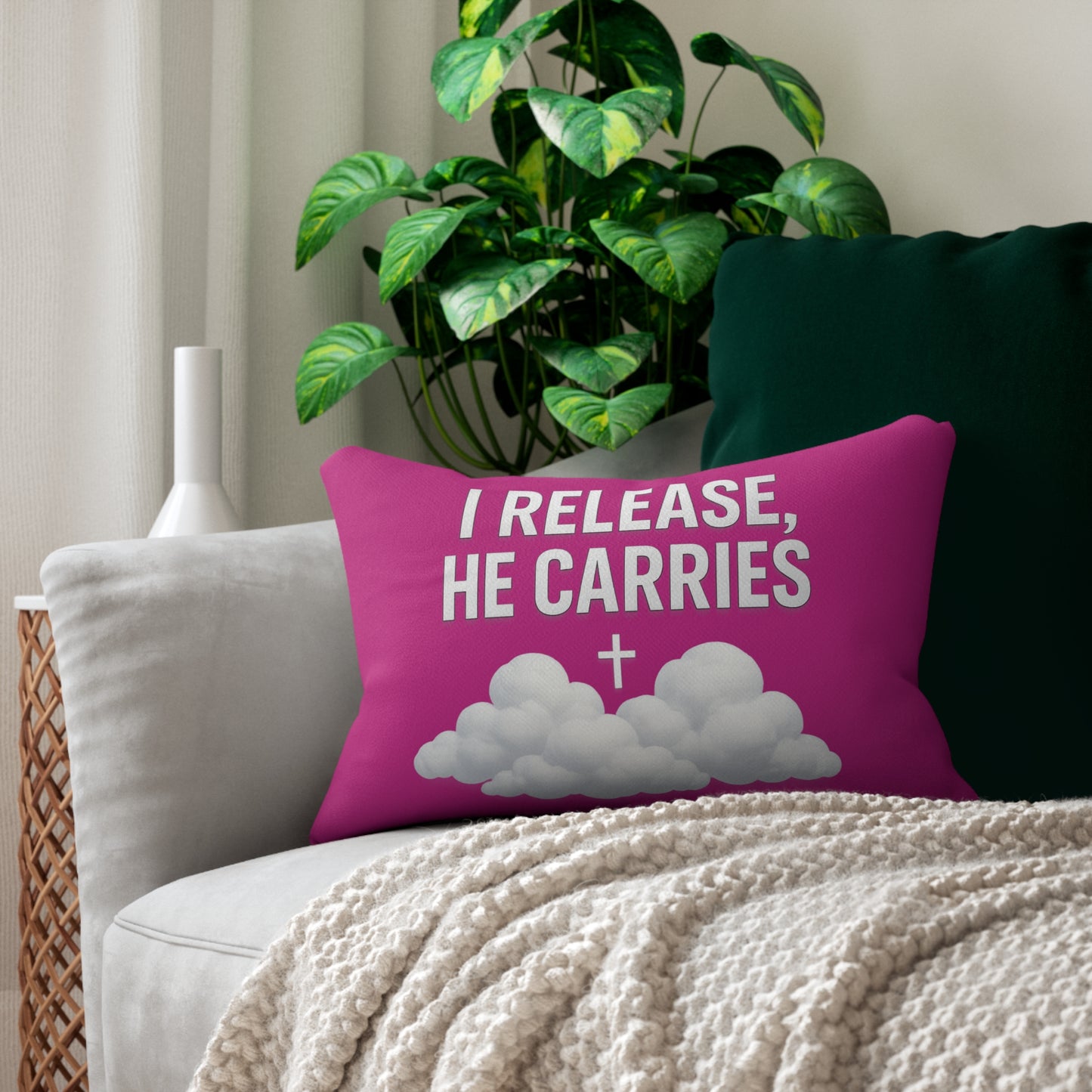Faith-Inspired Lumbar Pillow - I Release, He Carries, Comfortable Home Decor, Pillows for Relaxation, Cozy Gift for Friends, Spiritual [...]