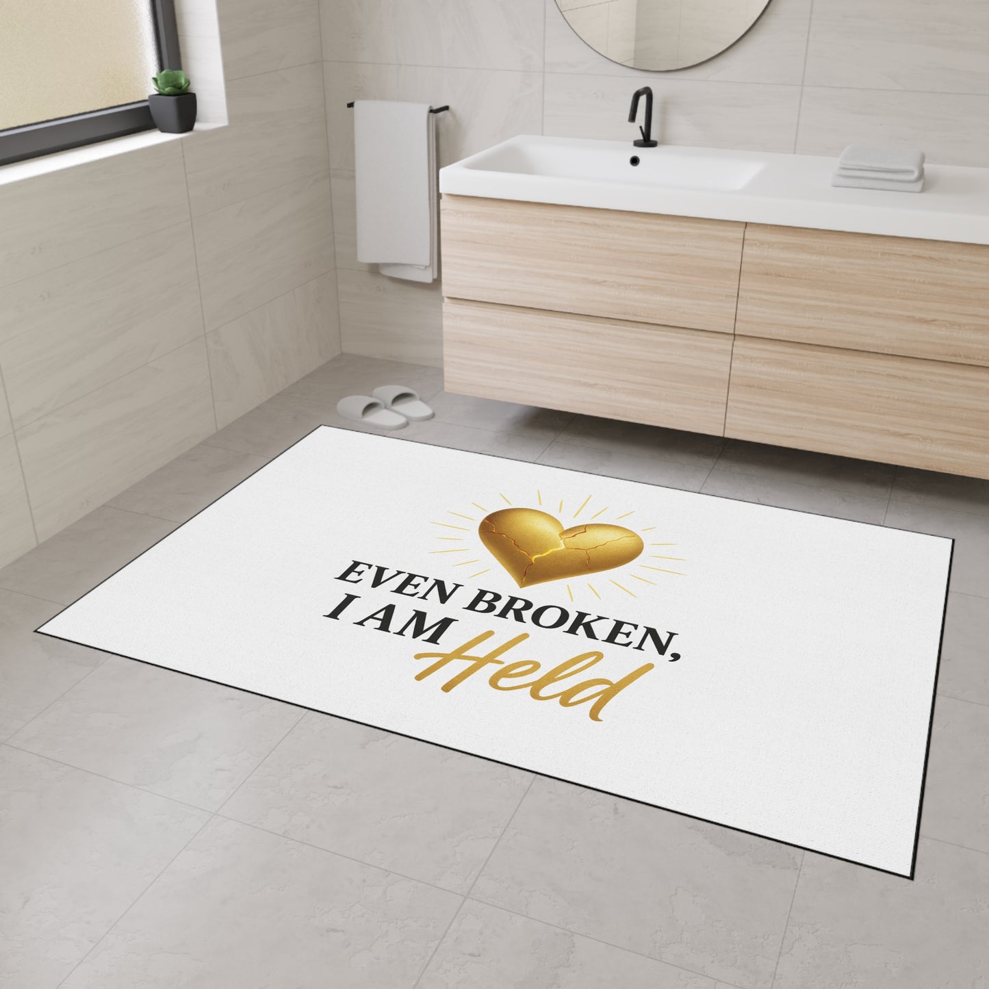 Heavy Duty Inspirational Floor Mat - Even Broken, I Am Held | Home Decor, Motivational Mat, Gift for Heartfelt Moments, Entryway Rug