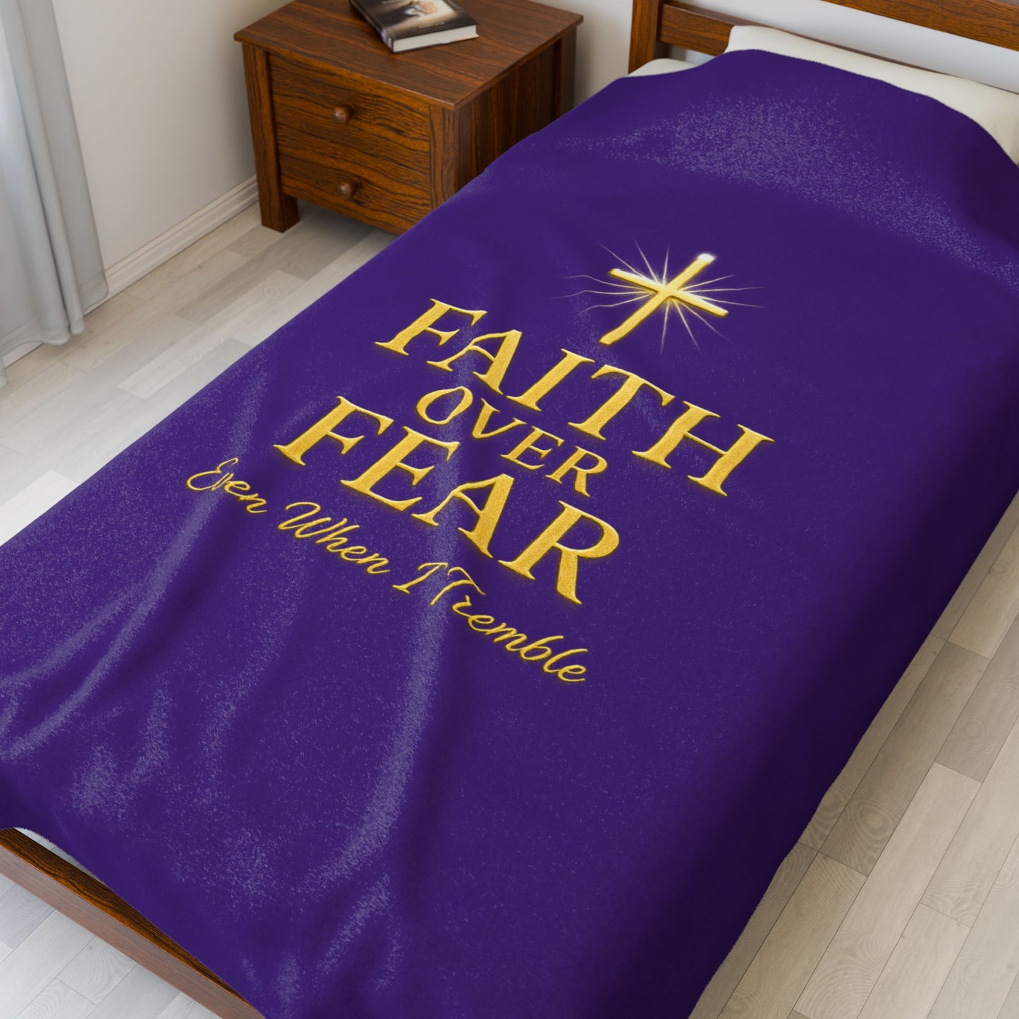 Faith Over Fear Velveteen Plush Blanket, Cozy Christian Blanket, Inspirational Gift, Soft Throw, Home Decor, Religious Comfort
