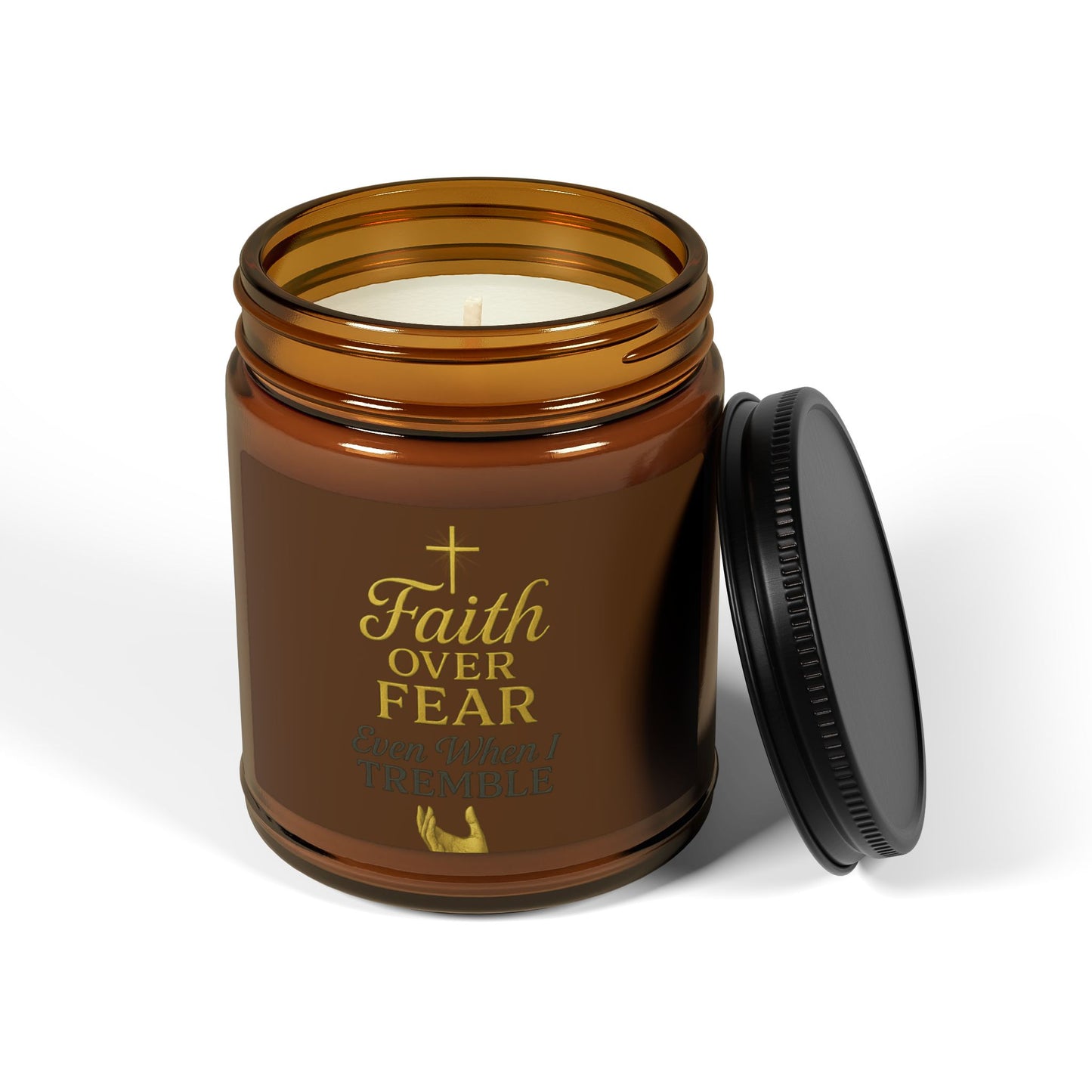 Faith Over Fear Scented Soy Candle - Amber Jar, Relaxation, Home Decor, Gift, Motivational Quote, Self-Care