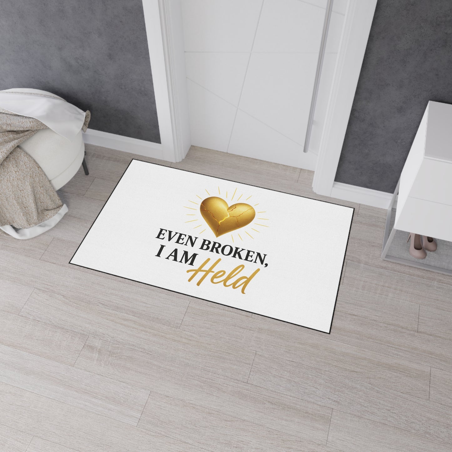 Heavy Duty Inspirational Floor Mat - Even Broken, I Am Held | Home Decor, Motivational Mat, Gift for Heartfelt Moments, Entryway Rug