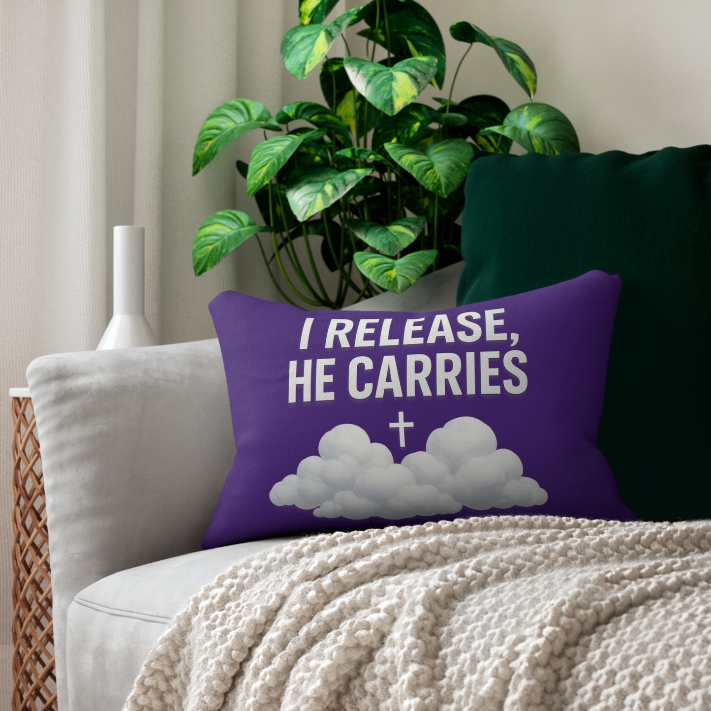 Inspirational Lumbar Pillow - "I Release, He Carries" | Spiritual Home Decor, Gift for Faith, Religious Motivational Cushion, Cozy [...]