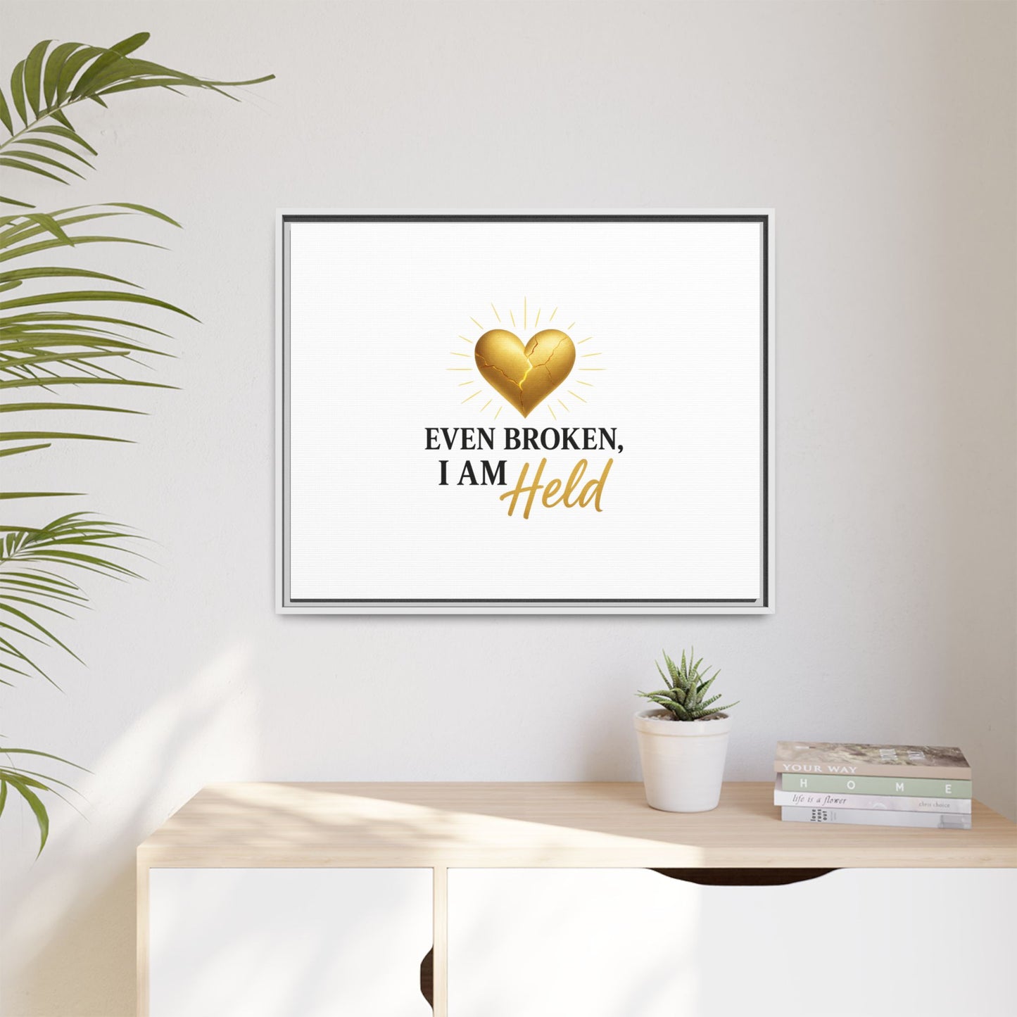 Heartfelt Framed Canvas Art - "Even Broken, I Am Held" - Inspirational Wall Decor, Home Gift, Motivational Art, Heartwarming Quote, [...]
