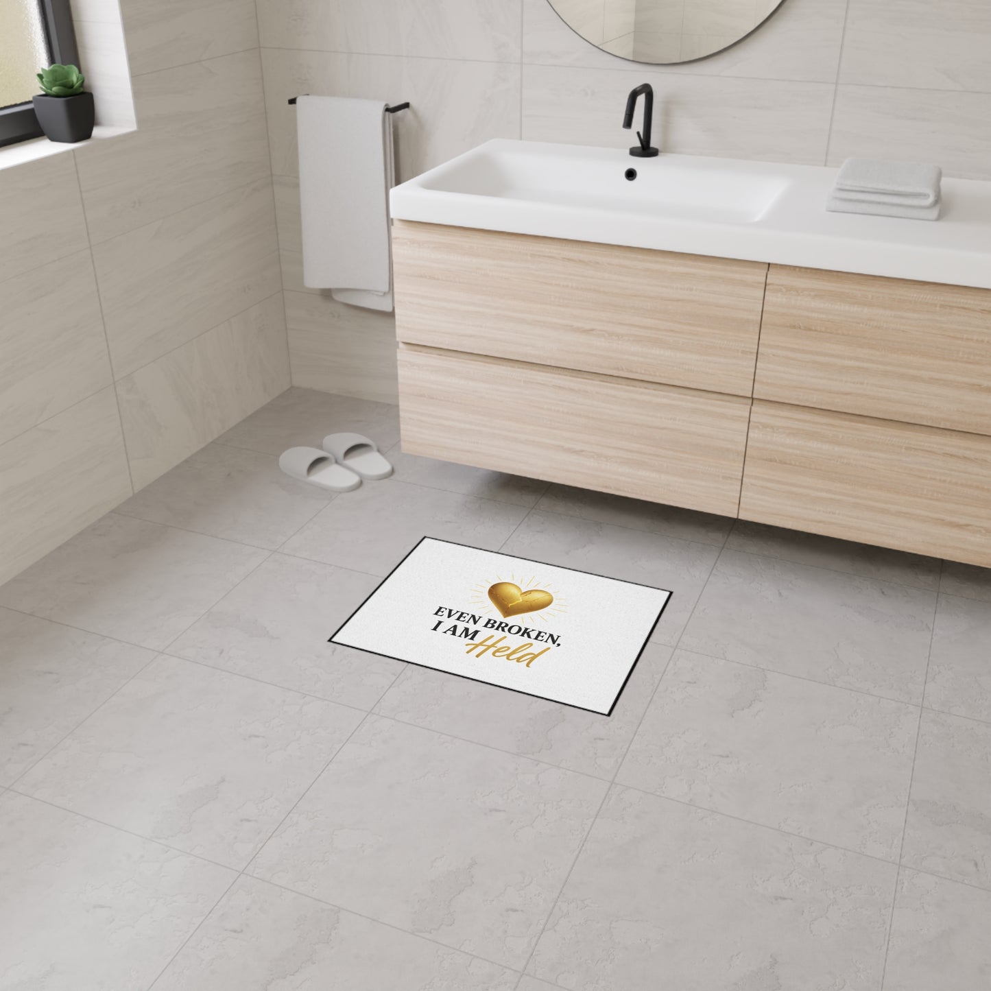 Heavy Duty Inspirational Floor Mat - Even Broken, I Am Held | Home Decor, Motivational Mat, Gift for Heartfelt Moments, Entryway Rug