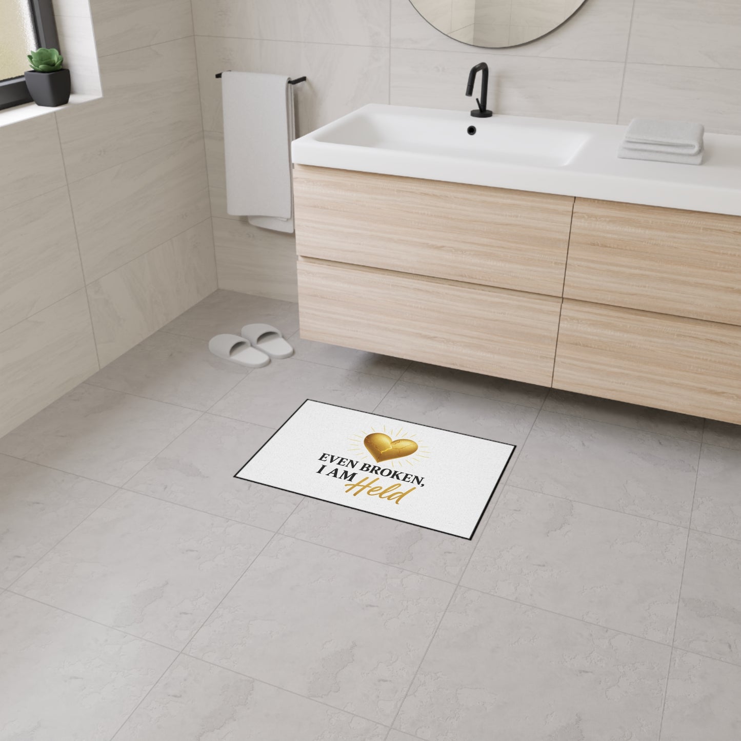 Heavy Duty Inspirational Floor Mat - Even Broken, I Am Held | Home Decor, Motivational Mat, Gift for Heartfelt Moments, Entryway Rug