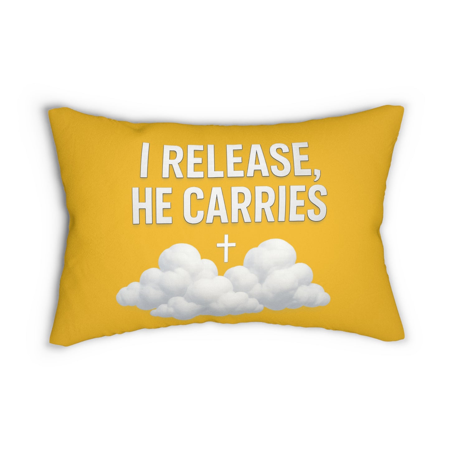 Inspirational Lumbar Pillow - "I Release, He Carries" - Cozy Home Decor, Christian Gift, Prayer Cushion, Motivational Accent