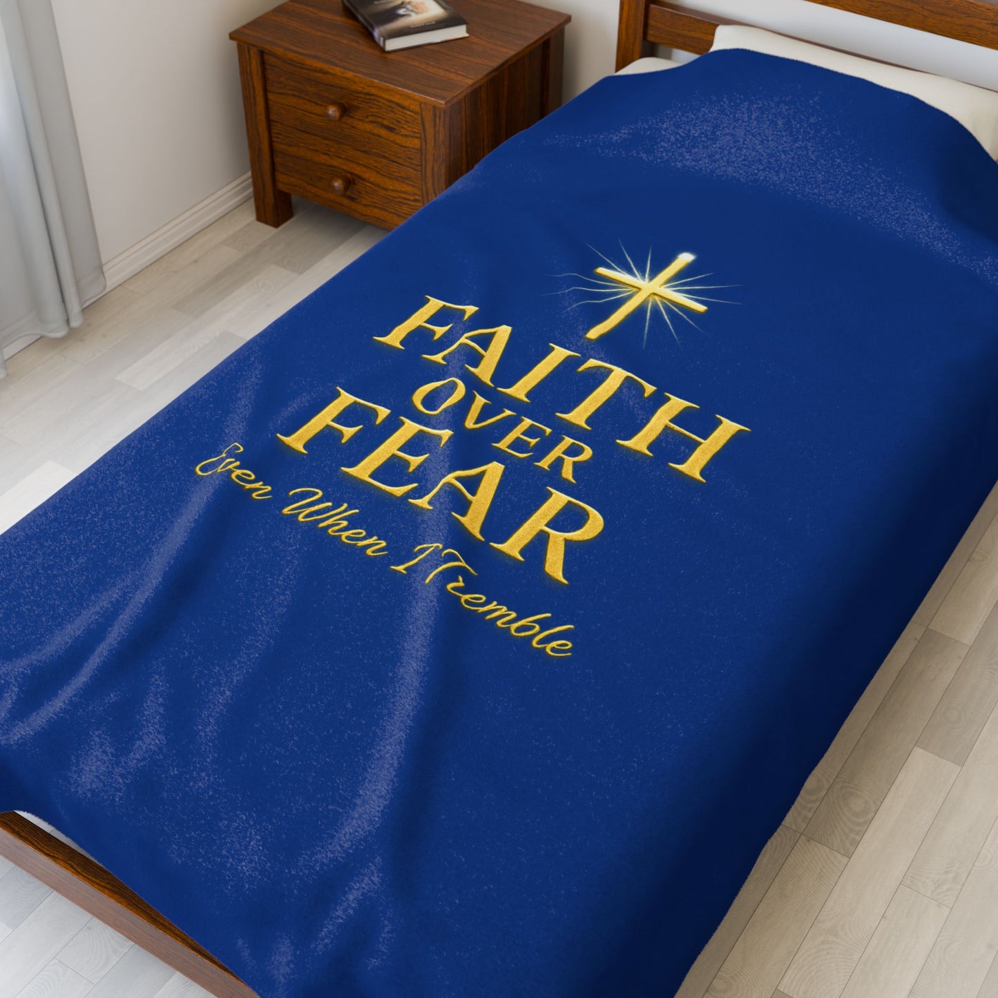 Faith Over Fear Velveteen Plush Blanket, Cozy Home Decor, Inspirational Throw, Religious Gift, Comfort Gift, Blankets for Living Room