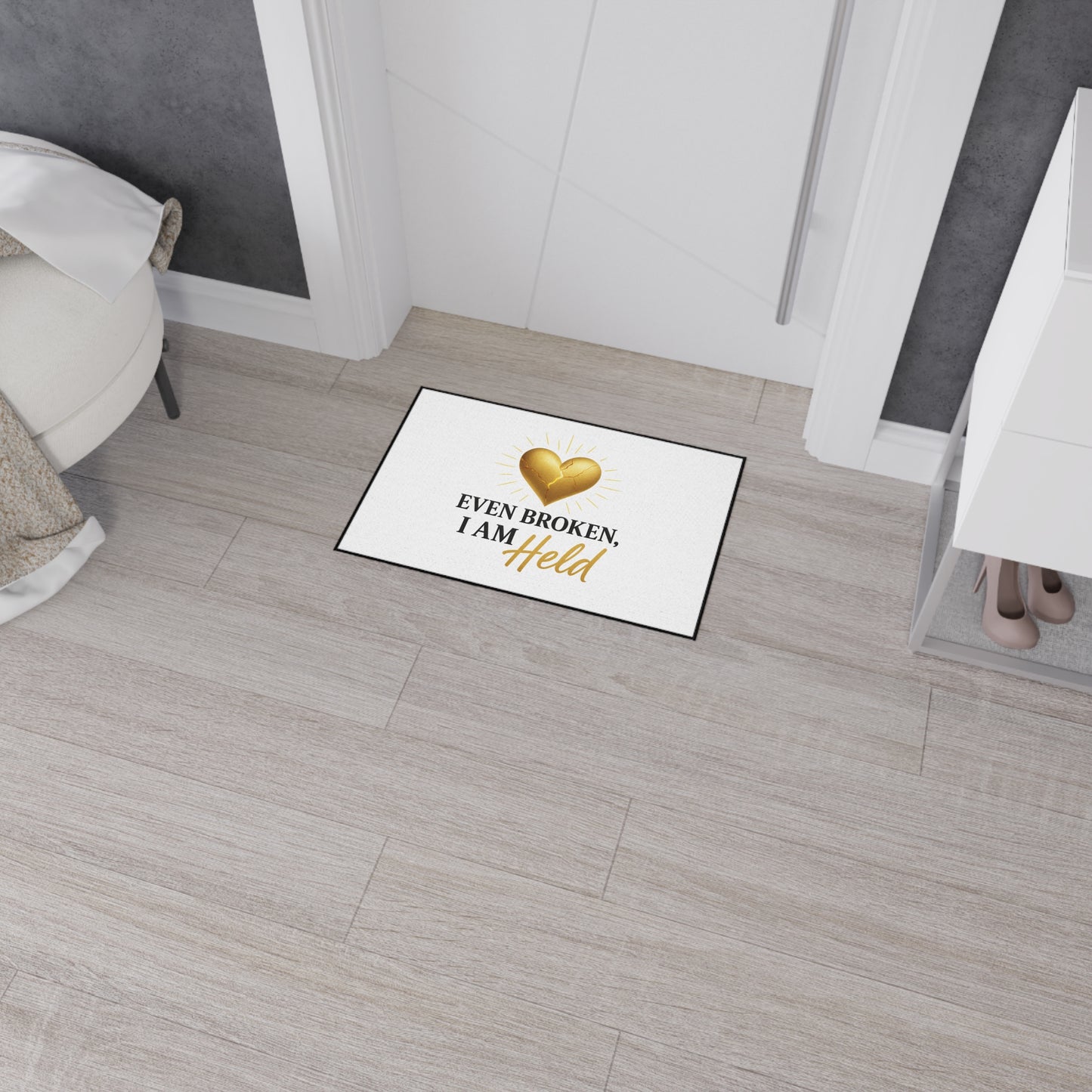 Heavy Duty Inspirational Floor Mat - Even Broken, I Am Held | Home Decor, Motivational Mat, Gift for Heartfelt Moments, Entryway Rug