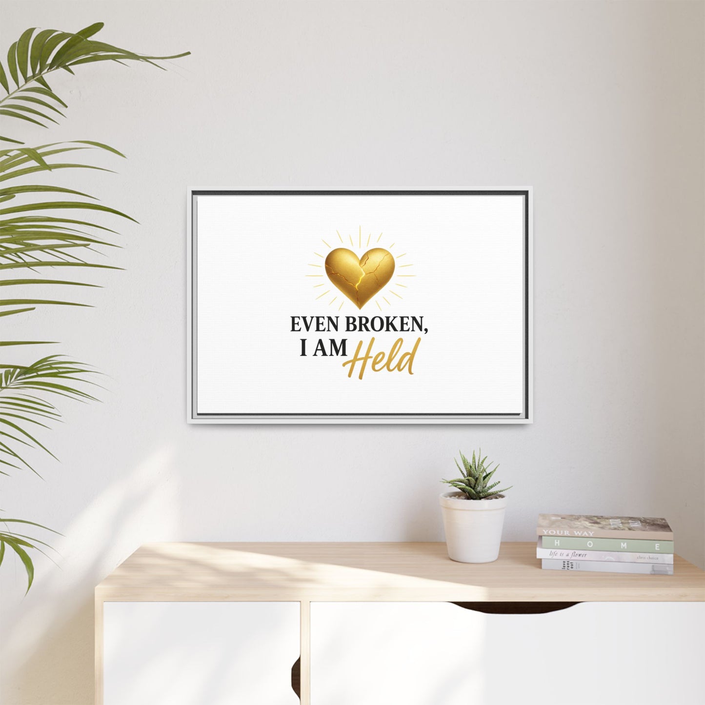 Heartfelt Framed Canvas Art - "Even Broken, I Am Held" - Inspirational Wall Decor, Home Gift, Motivational Art, Heartwarming Quote, [...]