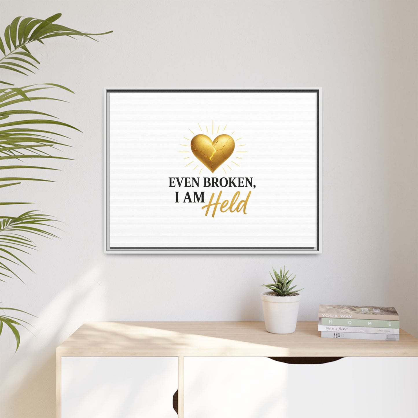 Heartfelt Framed Canvas Art - "Even Broken, I Am Held" - Inspirational Wall Decor, Home Gift, Motivational Art, Heartwarming Quote, [...]