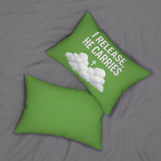 Inspirational Lumbar Pillow: I Release, He Carries, Home Decor, Christian Gift, Couch Cushion, Motivational Accent