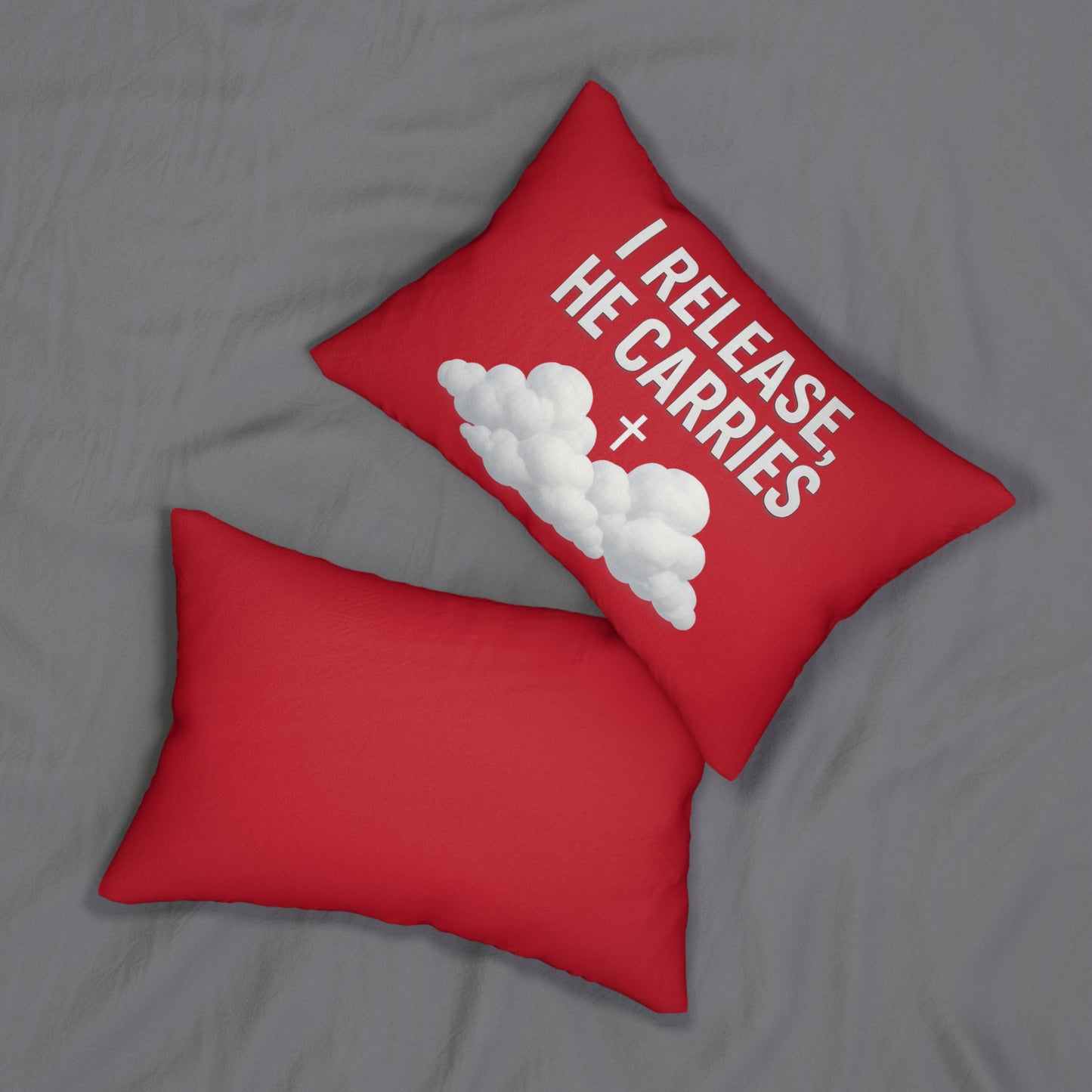 Faith-Inspired Lumbar Pillow - "I Release, He Carries" Cushion for Home Decor, Christian Gift, Comfort, Encouragement, Quotes