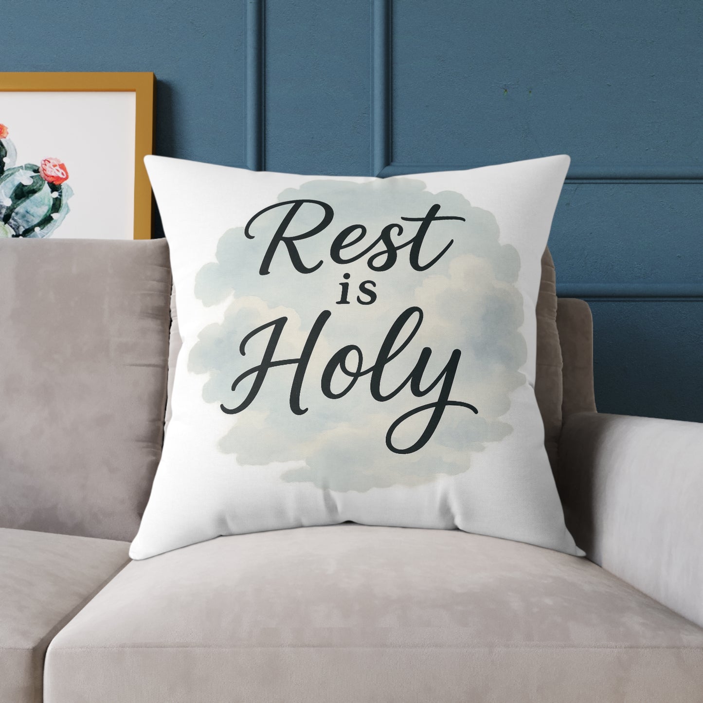 Decorative Throw Pillow - 'Rest is Holy' - Cozy Home Accent, Gift for Home Decor Lovers, Relaxation, Meditation, Self-Care