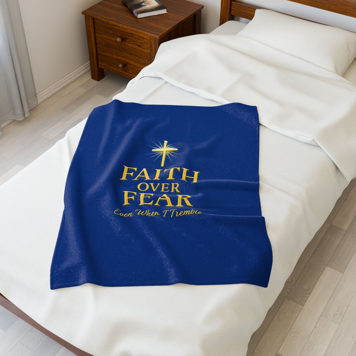 Faith Over Fear Velveteen Plush Blanket, Cozy Home Decor, Inspirational Throw, Religious Gift, Comfort Gift, Blankets for Living Room