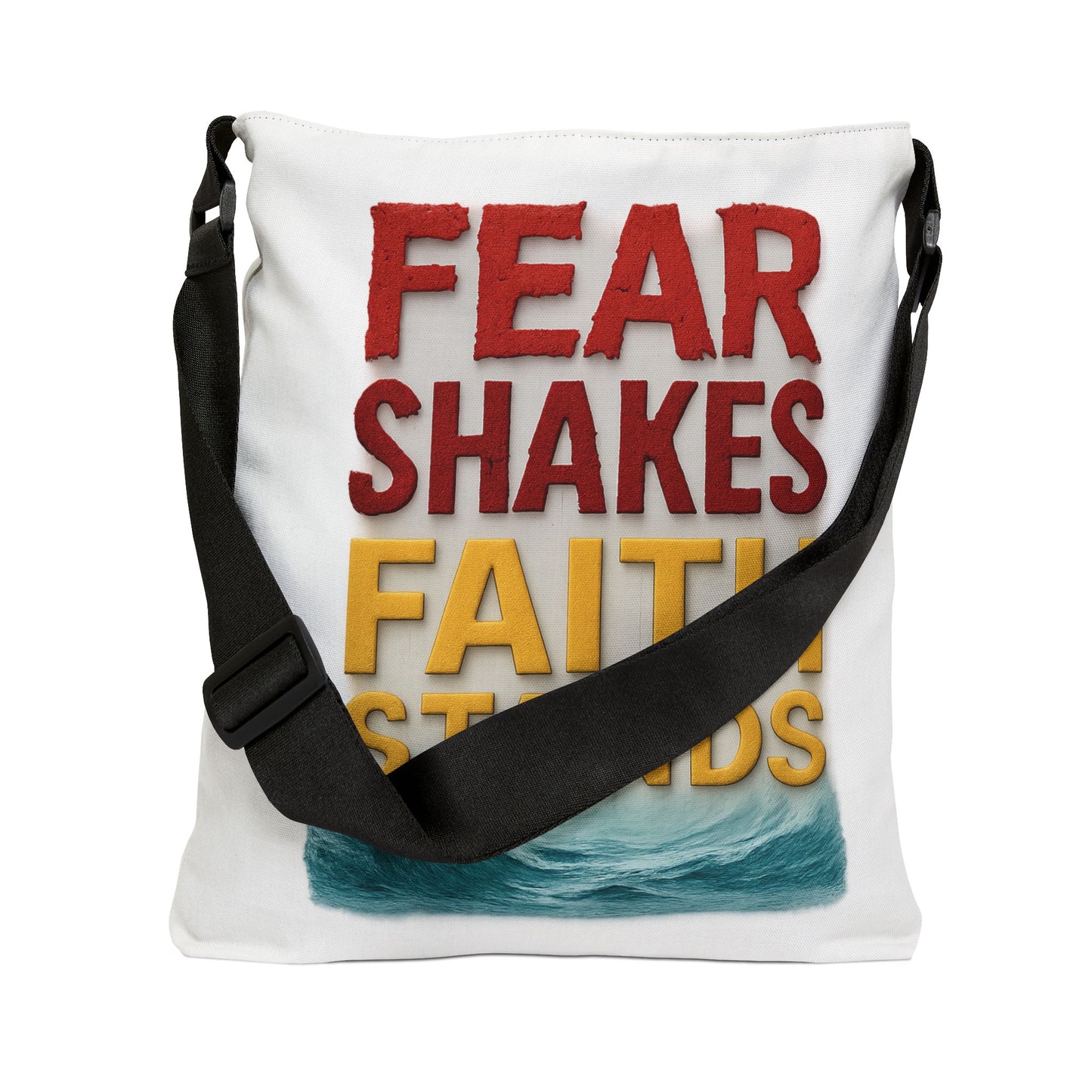 Fear Shakes Faith Stands Adjustable Tote Bag, Inspirational Bag, Motivational Tote, Everyday Carrier, Gift for Friends